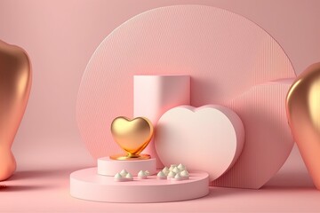 empty podium for display product whit love and valentine days concept by ai generative