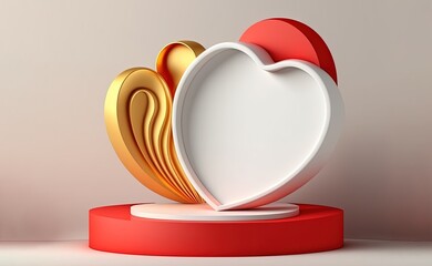 3d podium for products for product with hearts concept, Valentine's Day concept by ai generative