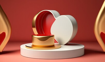 Podium for display product whit love and valentine days concept by ai generative