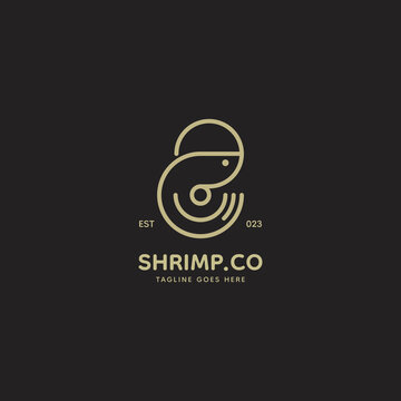Vector Logo Illustration Shrimp Line Art Style.