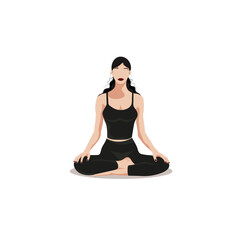 A girl does yoga in a lotus position on a white background. The concept of meditation, yoga and a healthy lifestyle. Faceless style. Vector illustration.