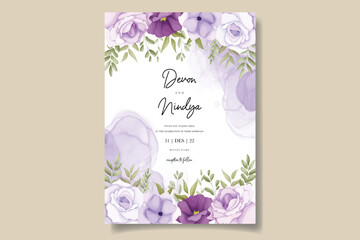 Eegant wedding invitation card with beautiful purple flower