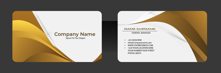 Golden brown creative business card and name card,horizontal simple clean template vector design, layout in rectangle size.