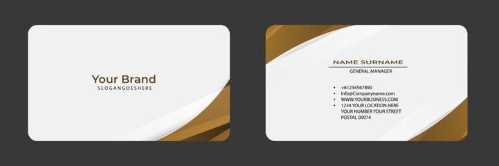 Golden brown creative business card and name card,horizontal simple clean template vector design, layout in rectangle size.