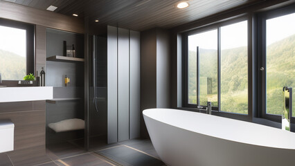 Fototapeta premium modern bathroom, bathtub, postmodern, Generative AI