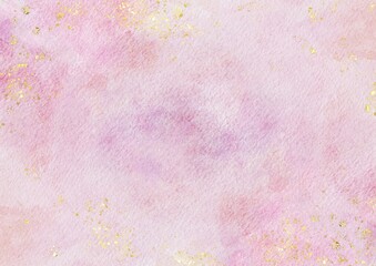 Violet watercolor background with gold glitter texture, Modern art painting watercolor  splash and stains in elegant purple