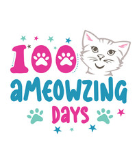 100 Ameowzing Days Svg, 100 days of school Svg, Cat School Cut File, Kitty Face Png, 100th Day of School Digital File, Funny Cat Saying Svg

