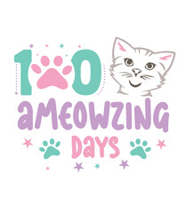 100 Ameowzing Days Svg, 100 days of school Svg, Cat School Cut File, Kitty Face Png, 100th Day of School Digital File, Funny Cat Saying Svg

