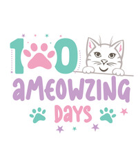 100 Ameowzing Days Svg, 100 days of school Svg, Cat School Cut File, Kitty Face Png, 100th Day of School Digital File, Funny Cat Saying Svg

