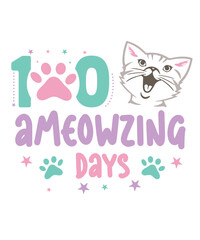 100 Ameowzing Days Svg, 100 days of school Svg, Cat School Cut File, Kitty Face Png, 100th Day of School Digital File, Funny Cat Saying Svg

