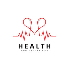 Healthcare Logo, Nursing And Wellness Design, Stethoscope Icon And Simple Line Vector Wave