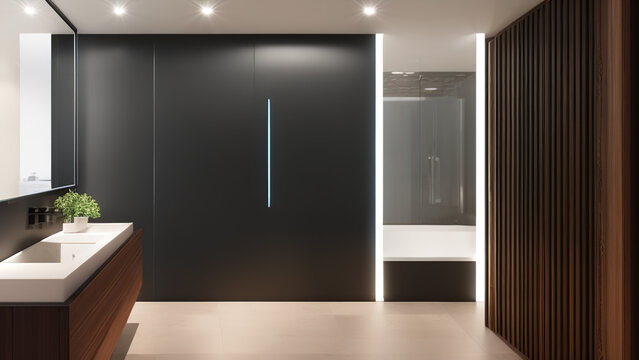 modern bathroom, bathtub, postmodern, Generative AI