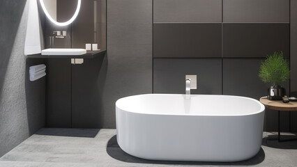 Fototapeta premium modern bathroom, bathtub, postmodern, Generative AI