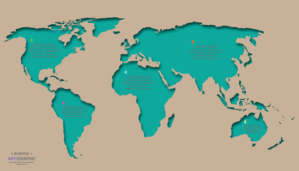 Infographic Vector world map background with long shadow and flat design style, clean and modern.