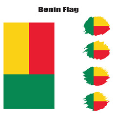 Set Of Benin Flag round brush background. Vector illustration.