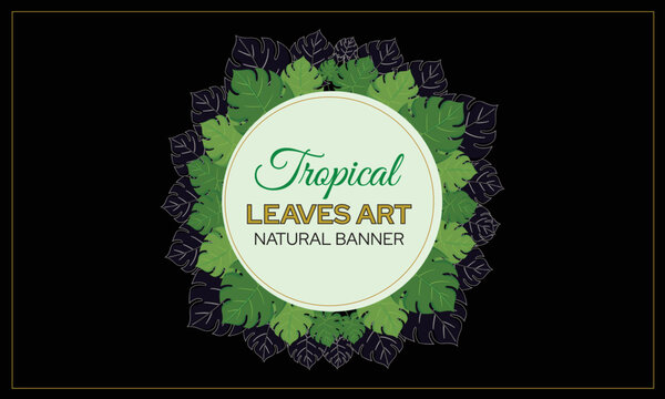 Essential oil plants label, round leaf badge with text, cosmetics spa health care aromatherapy, advertising, tropical banner tropical leaves banner illustration design