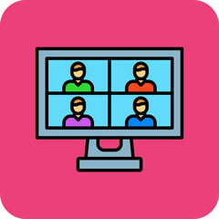 Online Meeting Multicolor Round Corner Filled Line Icon