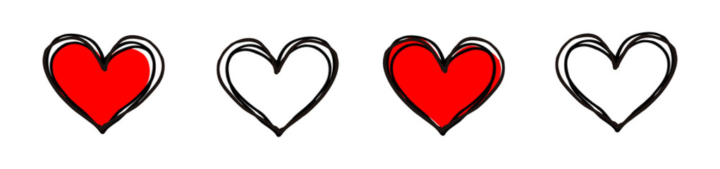 FOUR HEARTS IN A ROW WITH INTERSPERSED RED COLOR, PNG