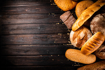 Different types of freshly baked bread. 