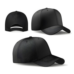Photo Black cap isolated on white background, mockup, Template of baseball cap in front and back view made with Generative AI technology