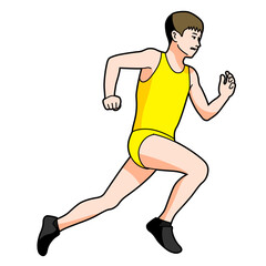 陸上競技（短距離走）をする人物（男性）のイラスト（白背景・ベクター・切り抜き）