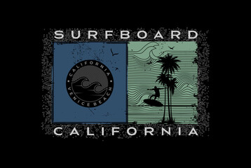California typography, tee shirt graphics, vectors, surfing paradise,  - obrazy, fototapety, plakaty