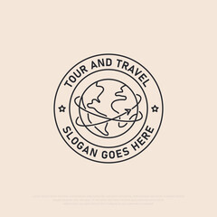 Global Tour and travel logo vector with line art style, best for travel, holiday, outdoor activity icon logo illustration