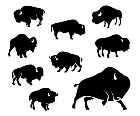 silhouettes of animals, silhouette of bison, bisons vector