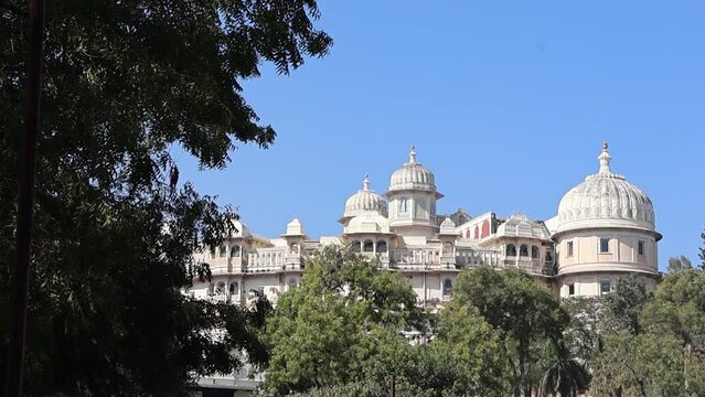 Udaipur, Rajasthan, India 1st January 2023: Udaipur City Palace Famous romantic luxury Rajasthan and Indian iconic tourist landmark. Majestic Interiors of City Palace made by Mewar dynasty Rajputs.