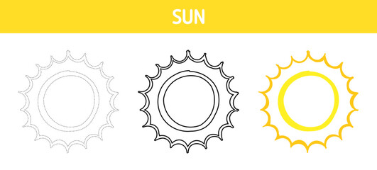 Sun tracing and coloring worksheet for kids