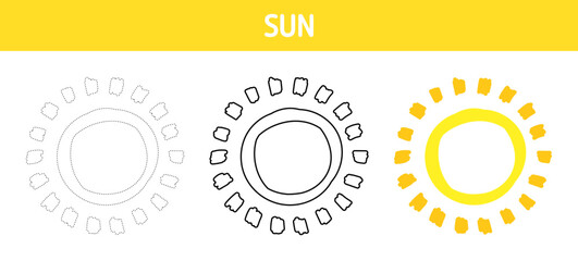 Sun tracing and coloring worksheet for kids