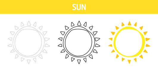 Sun tracing and coloring worksheet for kids