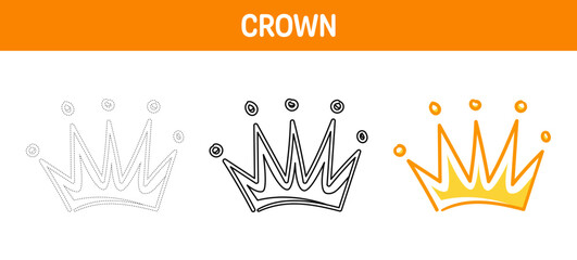 Crown tracing and coloring worksheet for kids