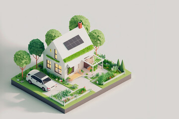 Isometric eco-friendly house made with Generative AI - obrazy, fototapety, plakaty
