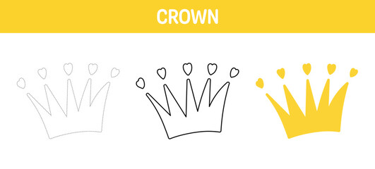 Crown tracing and coloring worksheet for kids