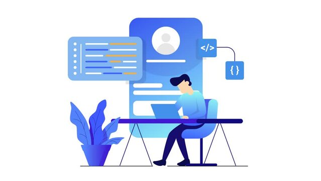 Apps animated flat design concept. Great for business, technology, education, communication, startup and company around the World. Apps illustration animation footage motion graphic.
