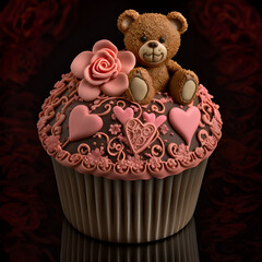 Valentine's Day Teddy cupcake made with generative AI