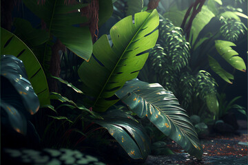 tropical jungle leaves, ai