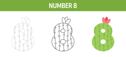 Number tracing and coloring worksheet for kids