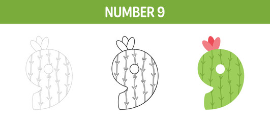 Number tracing and coloring worksheet for kids