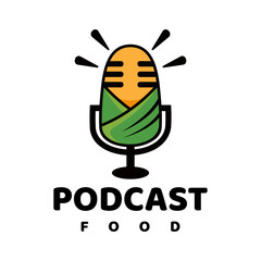 podcast food logo design vector