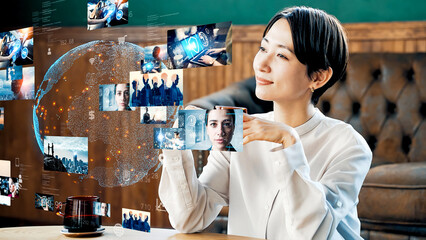 Young woman watching movies with a smart phone. Internet movie. Video distribution service. Streaming video. 