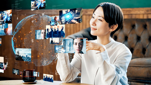 Young woman watching movies with a smart phone. Internet movie. Video distribution service. Streaming video. 