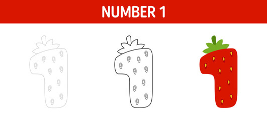 Number tracing and coloring worksheet for kids