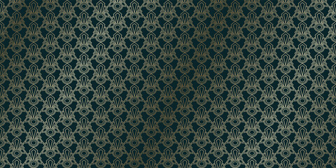 Luxury art deco seamless pattern background vector. Abstract elegant art nouveau with delicate golden geometric line vintage decorative minimalist texture style. Design for wallpaper, banner, card.