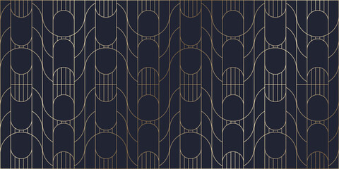 Luxury art deco seamless pattern background vector. Abstract elegant art nouveau with delicate golden geometric line vintage decorative minimalist texture style. Design for wallpaper, banner, card.
