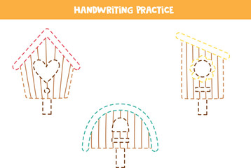 Tracing lines for kids. Cute birdhouses. Writing practice.