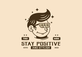 Illustration of a funny face man with retro hair wearing glasses