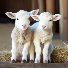 Fototapeta premium Two baby sheep generative ai
