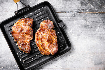 Pan fried grilled pork steak. 